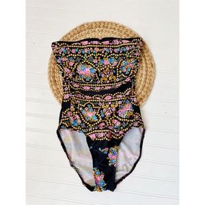 Zimmermann Strapless Floral One-Piece Swimsuit Black US 6